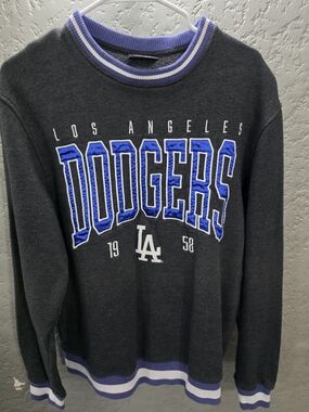New Era Charcoal Los Angeles Dodgers Crewneck with Royal Blue Accents
